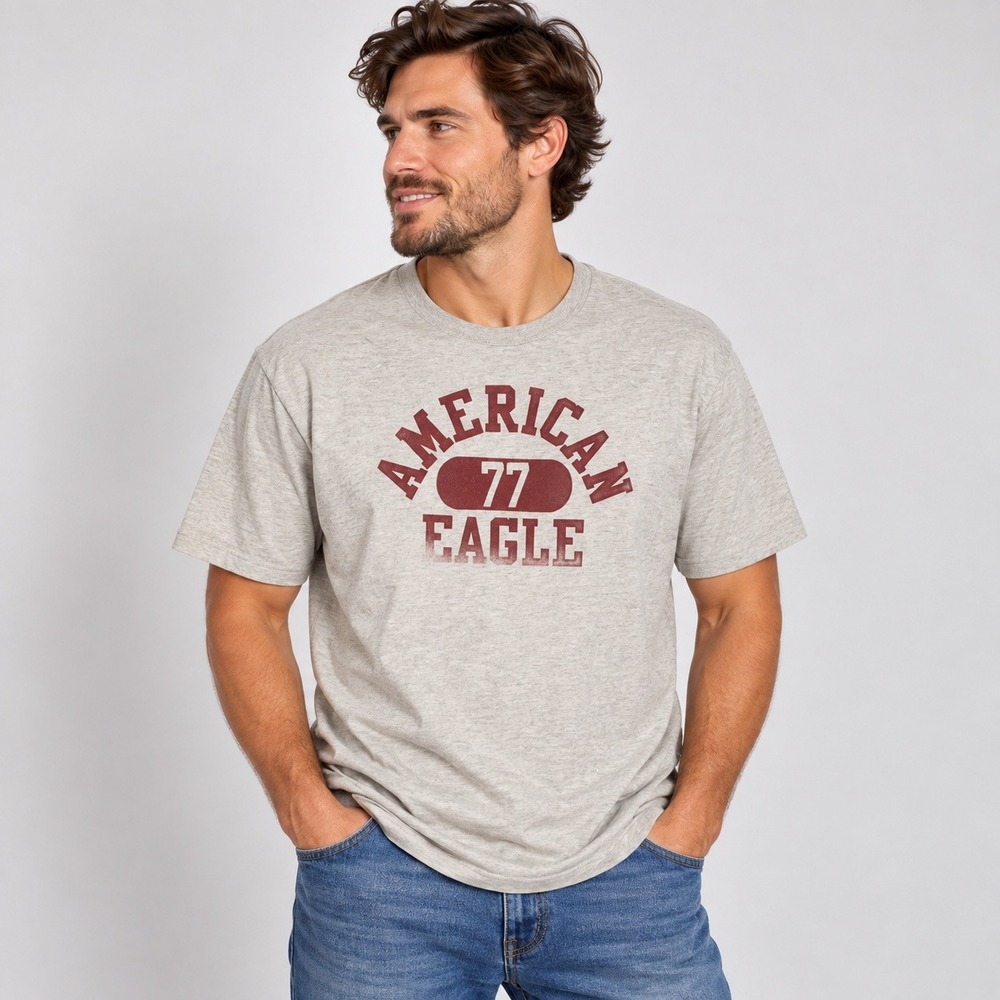 American Eagle Vintage Vault Graphic T-Shirt Gray Maroon 77 Mens Large